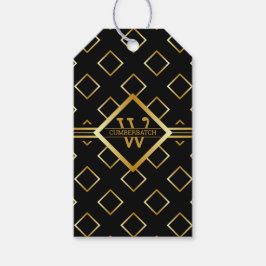 FAUX Gold Geometric Pattern with Monogram on BLACK Geschenkanhänger