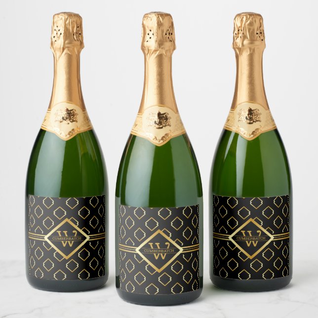 FAUX Gold Geometrisches Muster mit Monogramm auf S (Flaschen)