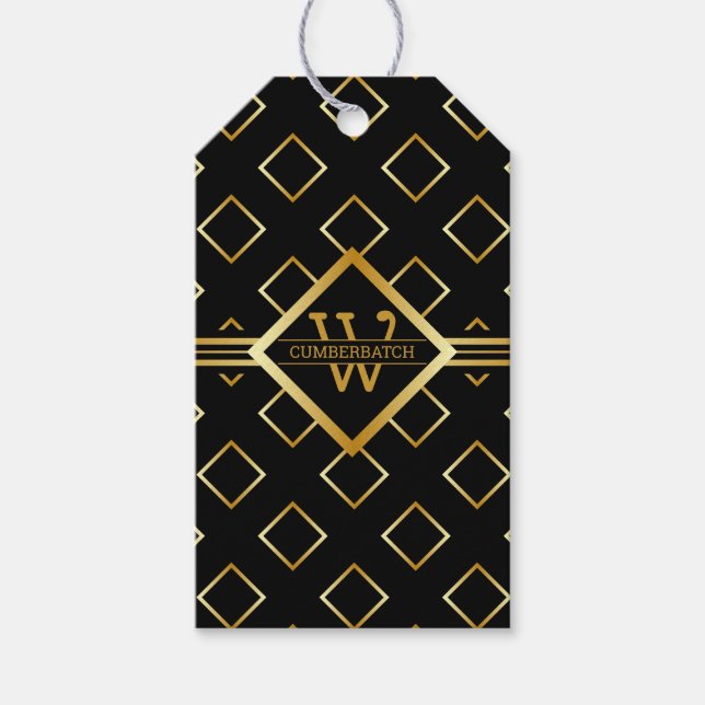 FAUX Gold Geometrisches Muster mit Monogramm auf S Geschenkanhänger (Vorderseite)