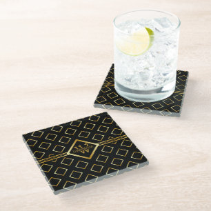 FAUX Gold Geometrisches Muster mit Monogramm auf S Glasuntersetzer