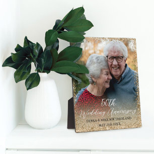 Faux Gold Glitter 50. Hochzeitstag Foto Fotoplatte