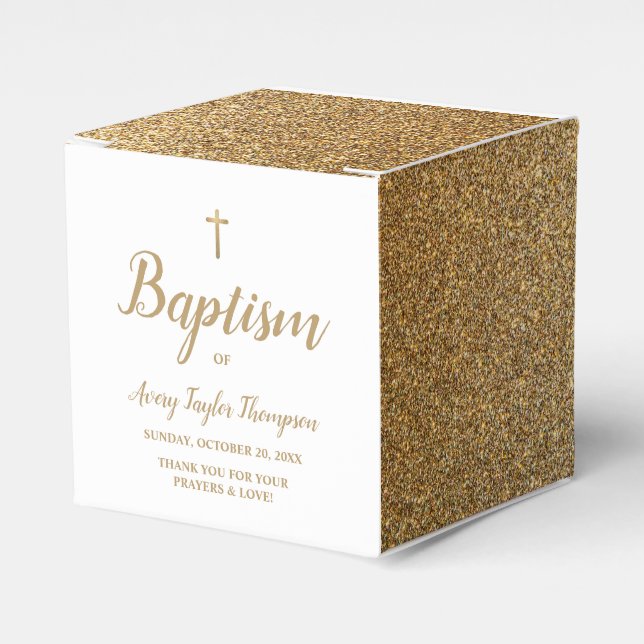 Faux Gold Glitter Baptism with Cross Personalized Geschenkschachtel (Vorderseite)