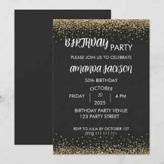 Faux Gold Glitter Black 50th Birthday Invite Einladung