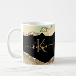 Faux Gold Glitter & Pastel Waves Bling Kaffeetasse