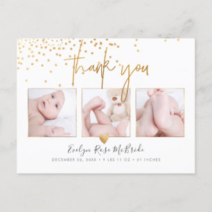Faux Gold Konfetti Chic Signature Schriftart Danke Postkarte