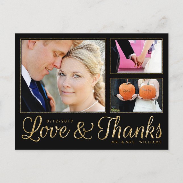 Faux Gold Love Thanks Mariage 3 Photo Carte postal (Devant)