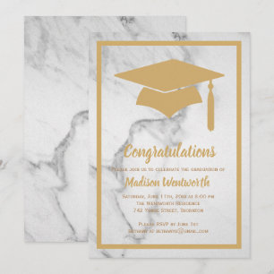 Faux Gold & Marble Graduation Invitation