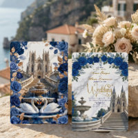Faux Gold Marmor & Royal Blue Rose Kathedrale