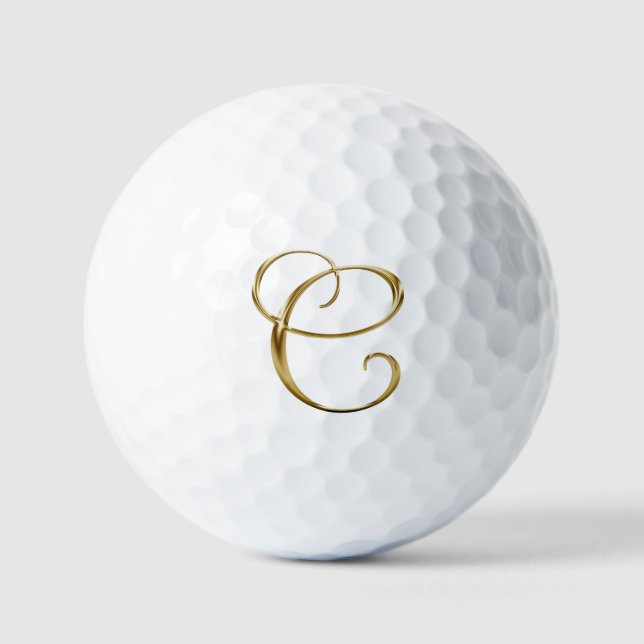 Faux Gold Metallisches Monogramm C Golfball (Vorderseite)