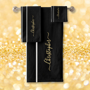 Faux Gold Monogrammed Black White Racing Stripes
