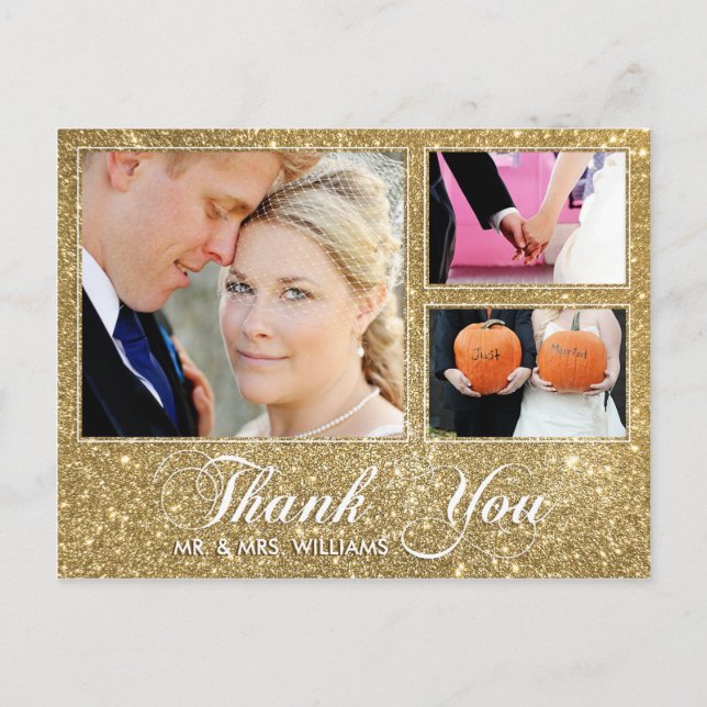 Faux Gold Parties scintillant Merci 3 Photo Carte  (Devant)
