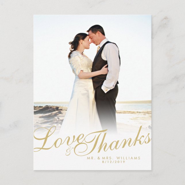 Faux Gold Script Modern Love Thanks Carte postale  (Devant)