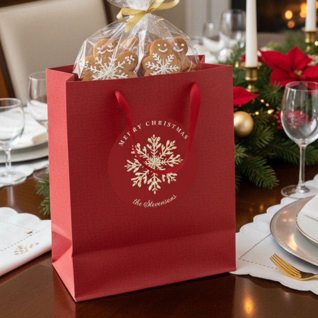 Faux Gold Snowflake Red Custom Holiday Runder Aufkleber (Von Creator hochgeladen)