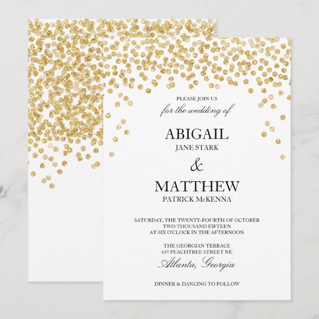 Faux Gold Sparkle Confetti Faire-part de mariage (Devant / Derrière)