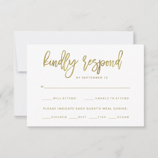 Faux Gold Typographie | Choix de repas RSVP (Devant)