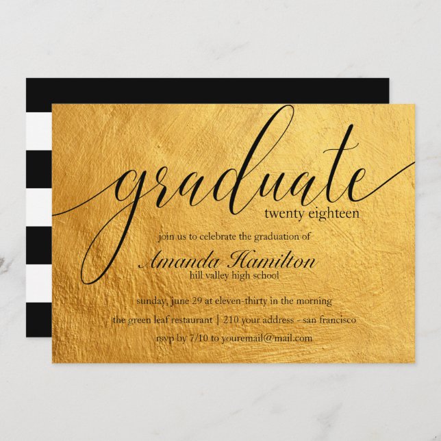Faux Gold typographie Graduation Invitation (Devant / Derrière)