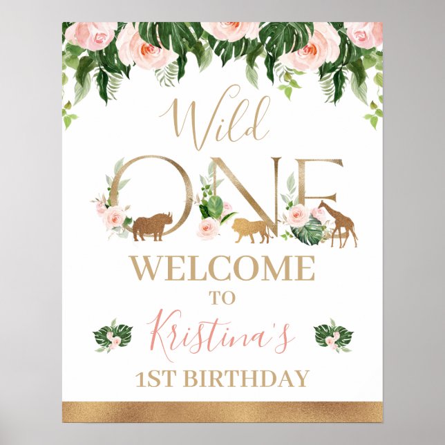 Faux Gold Wild One Floral Safari Affiche de bienve (Devant)