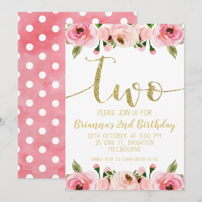 Faux Gold Word 2e Anniversaire Fête Invitation (Devant / Derrière)