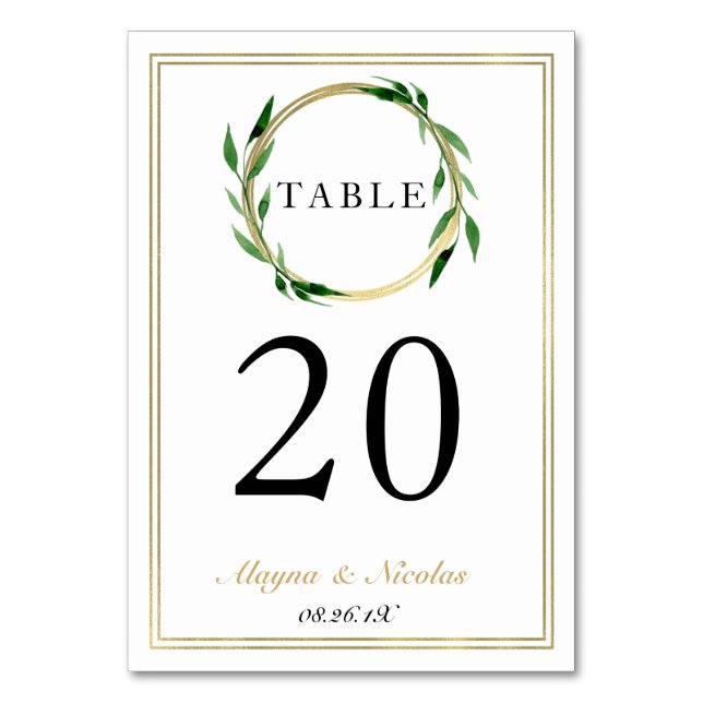 Faux Golden Wreath Mariage Carte Numéro de table (Par défaut)