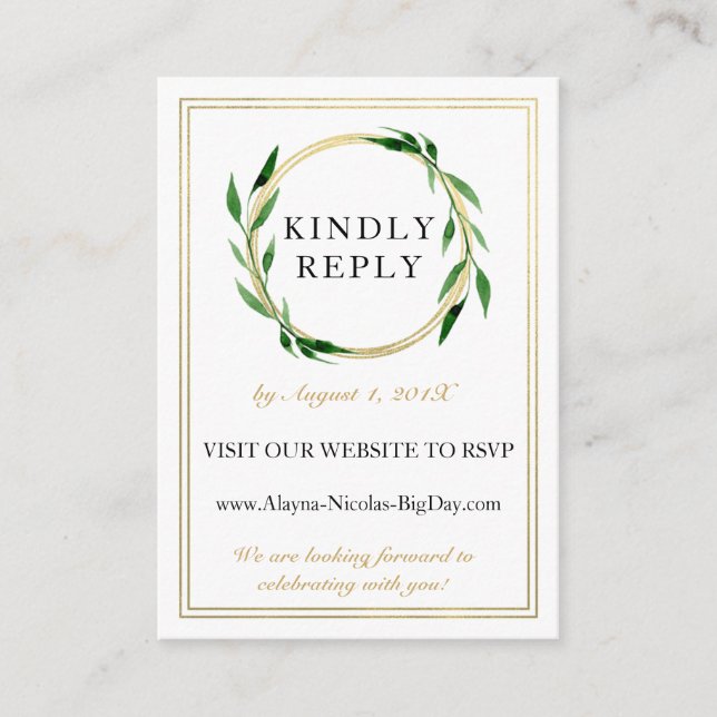 Faux Golden Wreath Wedding Carte RSVP (Devant)
