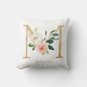Faux-Goldfolie-Blumen-Initiale M-Monogramm-Kinderz Kissen