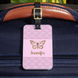 Faux-Goldfolien-Look Schmetterling auf Lavendel-Li Gepäckanhänger
