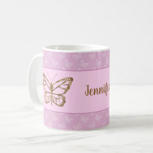 Faux-Goldfolien-Look Schmetterling auf lila Violet Kaffeetasse
