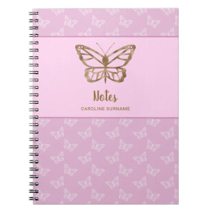 Faux-Goldfolien-Look Schmetterling auf lila Violet Notizblock