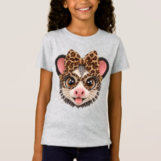 Faux-Häkelgarn-Opossum-Leopard-Coquette-Schleife T-Shirt