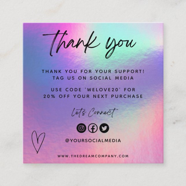 Faux Holo Media Insert Merci Mini Carte de visite (Devant)