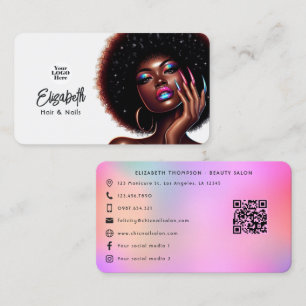 Faux-Holografischer Afro-Queen-Frisur- und Nagelst Visitenkarte
