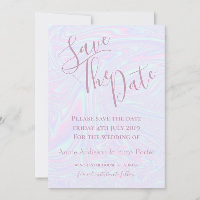 Faux holografischer Effekt Textur blau Save The Date (Vorderseite)