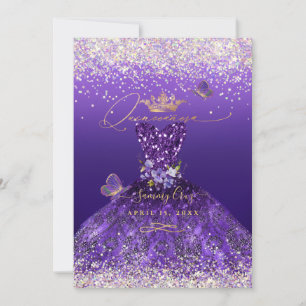Faux-Hologram-Glitter-Lila-Kleid Quinceanera In Einladung