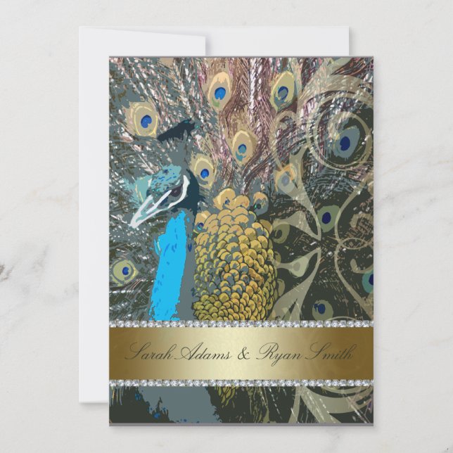 Faux Jewel & Elegant Peacock Faire-part de mariage (Devant)