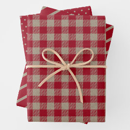 Faux Kraft Paper With Plaid, Stripes & Polka Dots Geschenkpapier Set