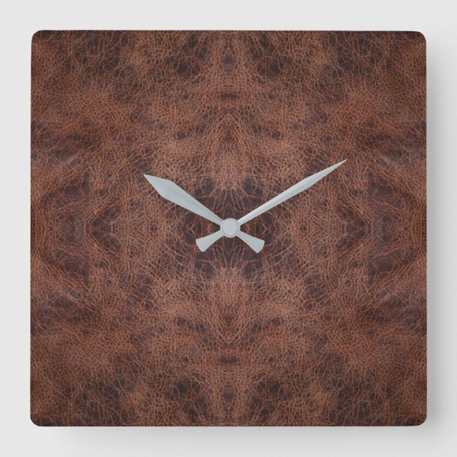 Faux Leather #1 Quadratische Wanduhr (Vorderseite)