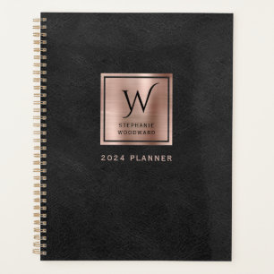 Faux-Leather-Look Schwarze Rose Gold Monogramm 202 Planer