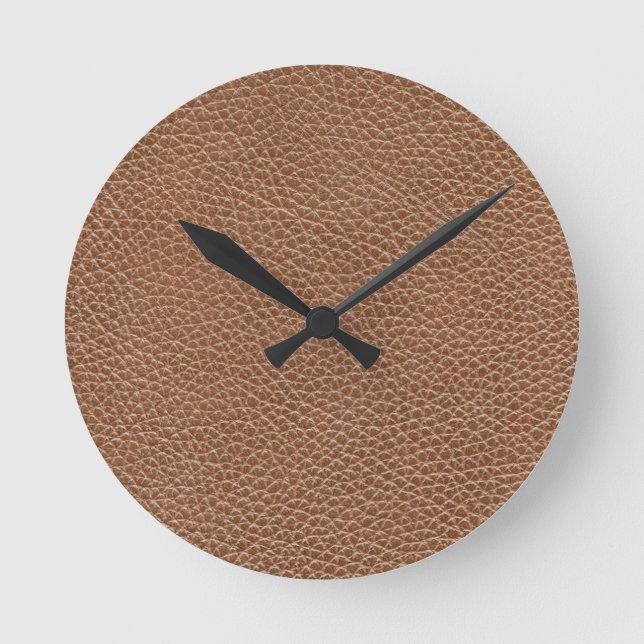 Faux Leather Natural Brown Runde Wanduhr (Vorderseite)
