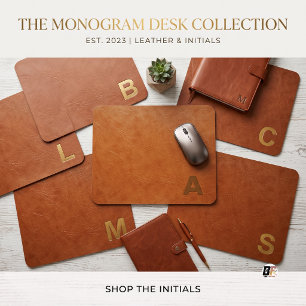 Faux-Leder Braunes Minimalistisches Monogramm Mousepad