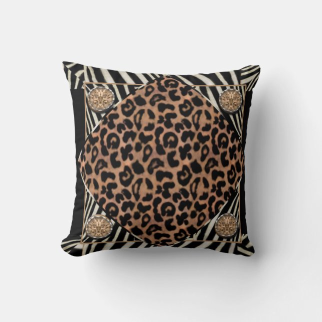Faux Leopard et Zebra American MoJo Coussin (Recto)