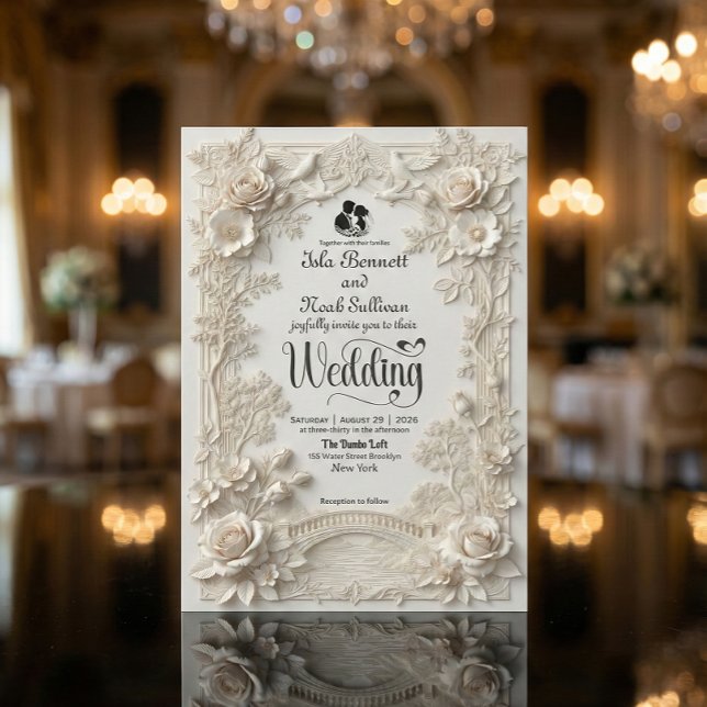 Faux Letterpress Effect Ornate Floral Wedding  Einladung (Von Creator hochgeladen)