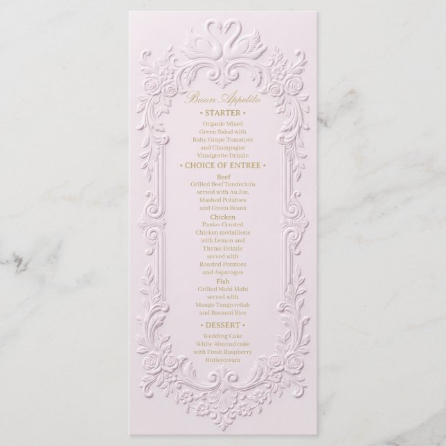 Faux Letterpress-Effekt Barock Menükarte (Vorderseite)