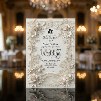 Faux-Letterpress-Effekt Ornamentale Florale Hochze Einladung