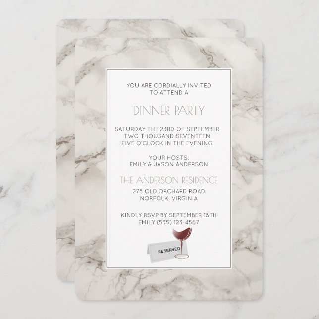 Faux Marble Alabaster Dîner Moderne Invitation (Devant / Derrière)