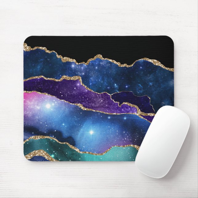 Faux Marbled Agate Stone Galaxy Sparkly Shining Mousepad (Mit Mouse)