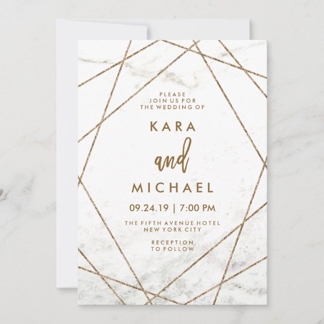 Faux Marbre et Cuivre Invitation de mariage géomét (Devant)