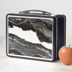 Faux-Marmor-Achat schwarzer stilvoller Stein Luxus Metall Brotdose
