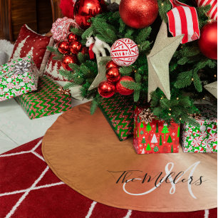Faux Metallic Kupfer Farbverlauf Familie Monogramm Polyester Weihnachtsbaumdecke