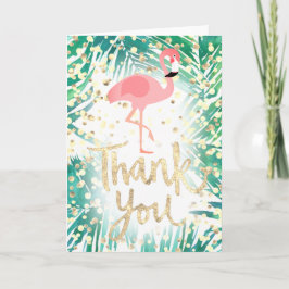 faux or merci script flamingo sur feuilles de palm