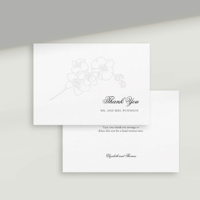 Faux Orchidées Embossées Élégant Merci de mariage (formal wedding thank you card faux embossed orchid floral modern classic typography calligraphy)